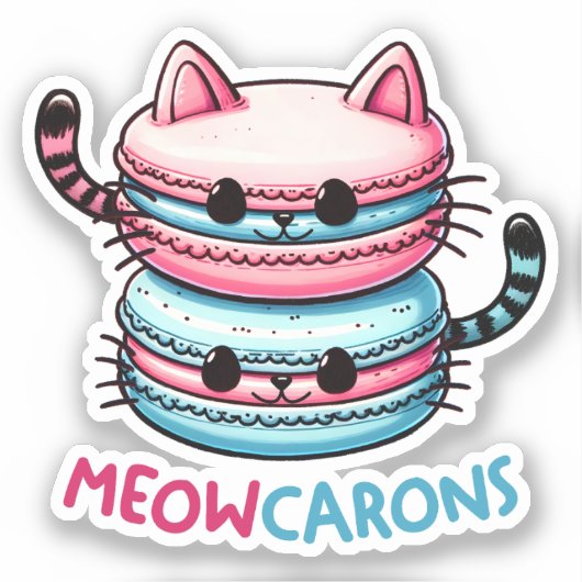 Meowcarons Macaron Pun Funny Kawaii Cat Sticker (Vorderseite)
