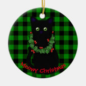 Meowcat Weihnachten Weihnachtskranz Rot grün Keramik Ornament (Vorne)
