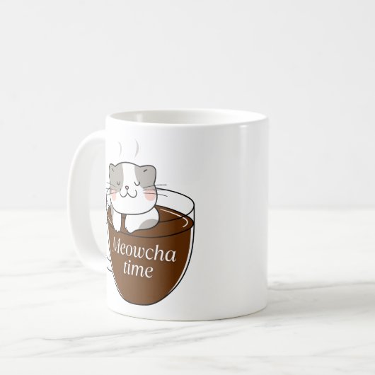 Meowcha Time Chat in Coffee Cup Design Kaffeetasse (Vorderseite Links)