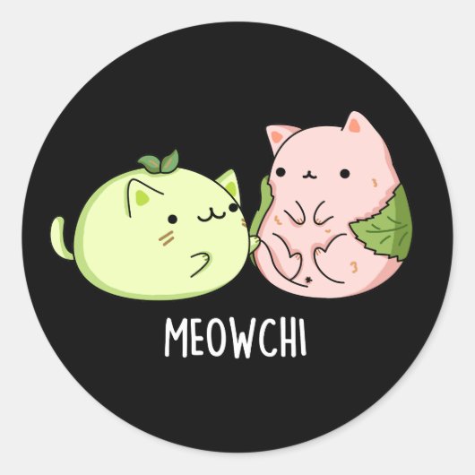 Meowchi Funny Mochi Pun Dark BG Runder Aufkleber (Vorderseite)