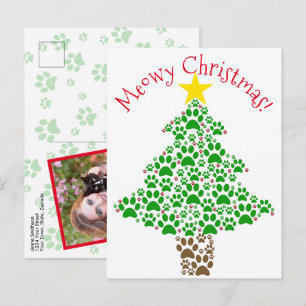 MeowChristmas Funny Cat Paw Print Foto Feiertagspostkarte