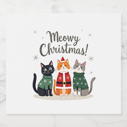 MeowChristmas Funny Cat Weihnachten Weihnachten We Schaumweinetikett (Einzelnes Label)