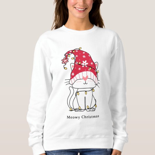 MeowChristmas Funny Niedlich Santa Cat Custom Sweatshirt (Vorderseite)
