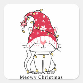 MeowChristmas Funny Niedliche Weihnachtskatze Quadratischer Aufkleber