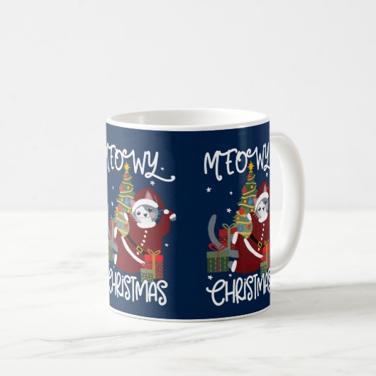 MeowChristmas Niedlich Funny Cat Lover Kaffeetasse (VorderseiteRechts)
