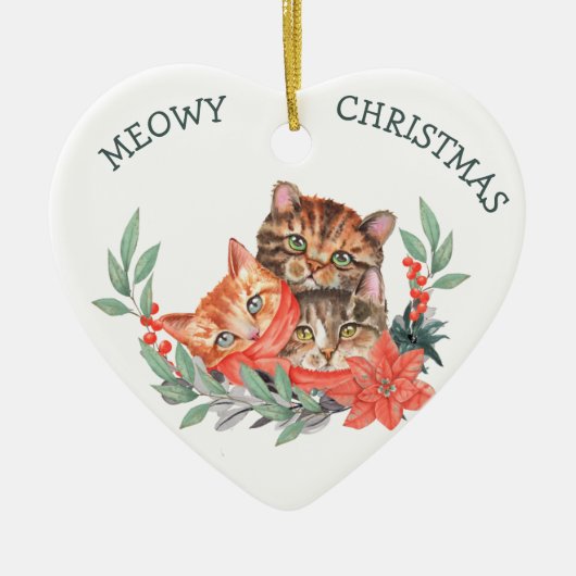 MeowChristmas Niedliche Kitten Wreath Kids Keramik Ornament (Vorne)
