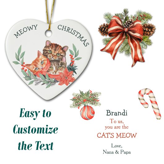 MeowChristmas Niedliche Kitten Wreath Kids Keramik Ornament