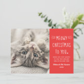 MeowChristmas Red Funny Cat Foto Feiertagskarte (Stehend Vorderseite)