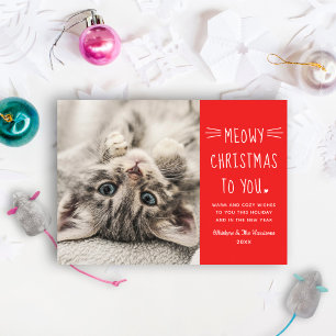 MeowChristmas Red Funny Cat Foto Feiertagskarte