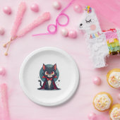 Meowcula Funny Cat Vampire Dracula Halloween Pappteller (Party)