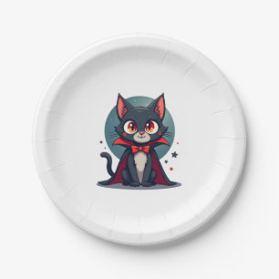 Meowcula Funny Cat Vampire Dracula Halloween Pappteller