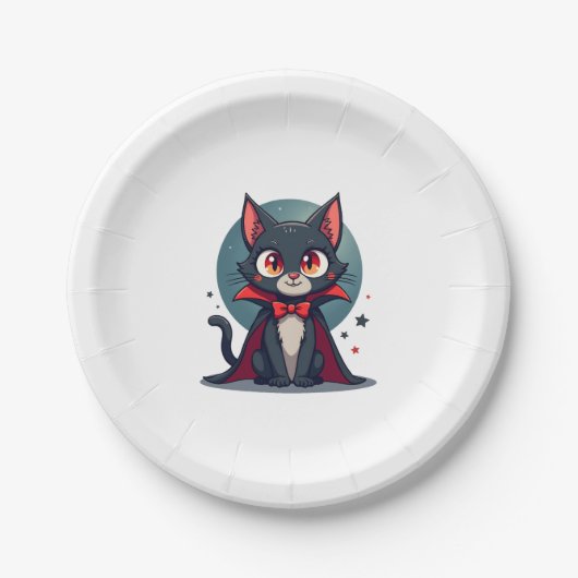 Meowcula Funny Cat Vampire Dracula Halloween Pappteller (Vorderseite)