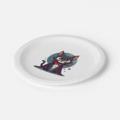 Meowcula Funny Cat Vampire Dracula Halloween Pappteller (Schrägansicht)