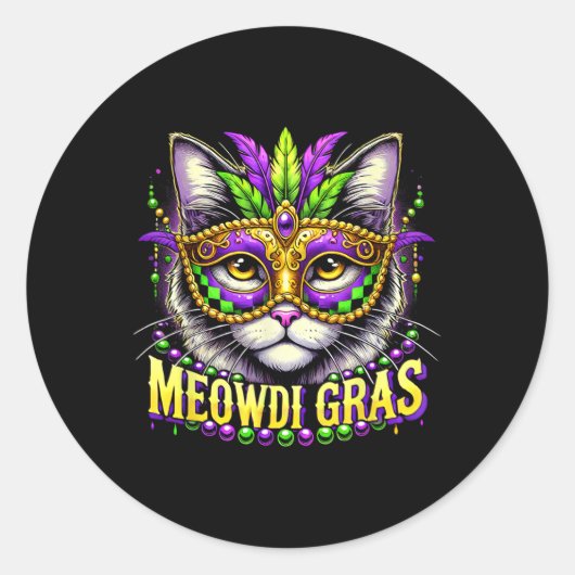 Meowdi Gras Mardi Gras Carnival Pet Kitty Meow Cat Runder Aufkleber (Vorderseite)