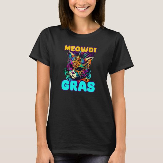 Meowdi Gras Mardi Gras Cat T-Shirt (Vorderseite)