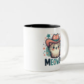 Meowdy Cactus cowboy niedlich cat Zweifarbige Tasse (VorderseiteRechts)