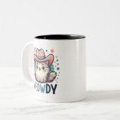 Meowdy Cactus cowboy niedlich cat Zweifarbige Tasse (Vorderseite Links)