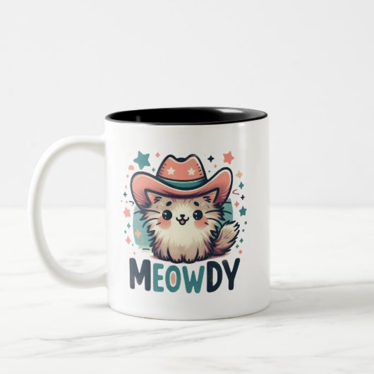 Meowdy Cactus cowboy niedlich cat Zweifarbige Tasse (Links)