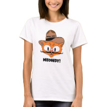 MEOWDY! Cartoon Mustache Cowboy Cat T - Shirt