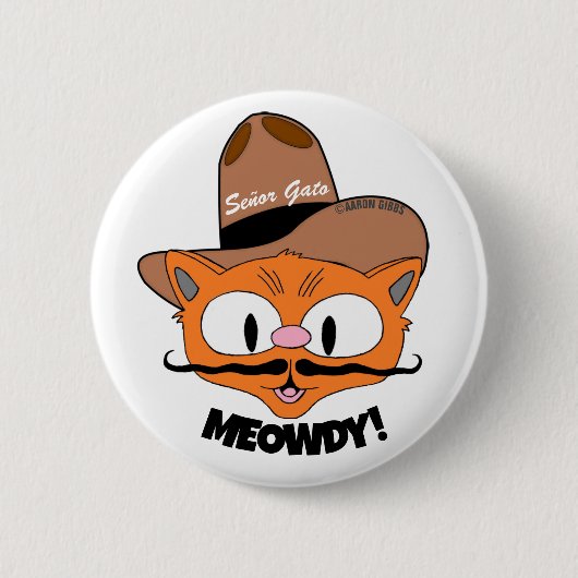 MEOWDY! Cartoon Mustache Cowboy Chat-Taste Button (Vorderseite)