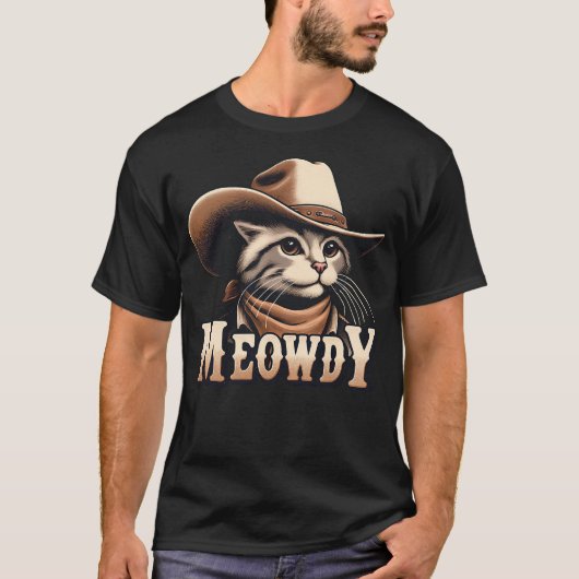 Meowdy Cat Cowboy Hat Howdy Funny Country Western T-Shirt (Vorderseite)