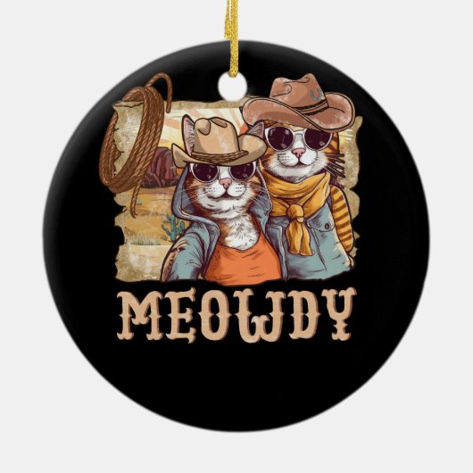 Meowdy Cat Funny Howdy Meme Western American Cowbo Keramik Ornament (Hinten)