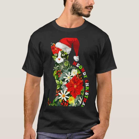 Meowdy Christmas Floral Cat For Cat Lover Holiday T-Shirt (Vorderseite)