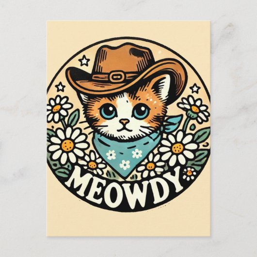 Meowdy Cowboy Kitty Cat Postkarte (Vorderseite)