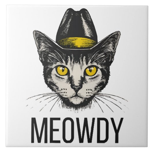 Meowdy Funny Cat Fliese (Vorderseite)