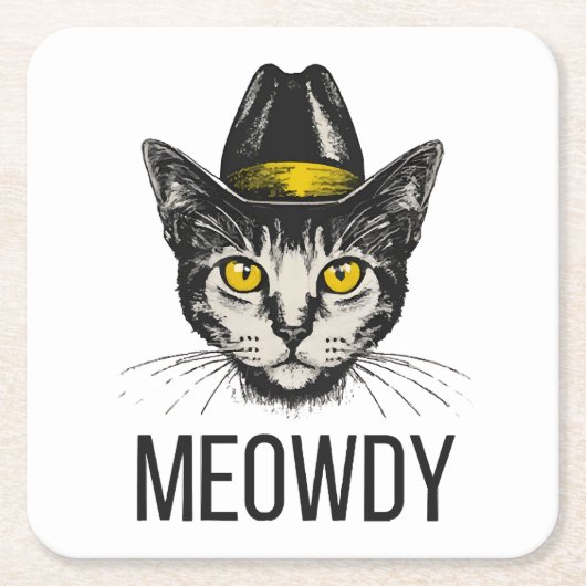 Meowdy Funny Cat Rechteckiger Pappuntersetzer (Vorderseite)