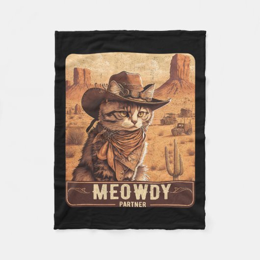 Meowdy! Funny Country Music Cat Cowboy Hat Poster Fleecedecke (Vorderseite)