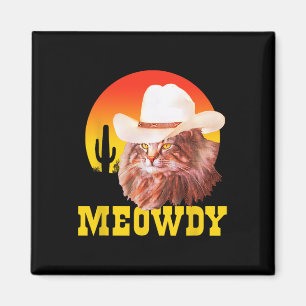 Meowdy! Funny Country Music Cat Cowboy Hat Vintag Magnet