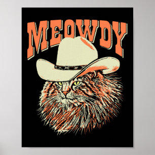 Meowdy! Funny Country Music Cat Cowboy Hat Vintag Poster