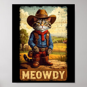 Meowdy Funny Country Side Cat Hat Vintag Cowboy C Poster