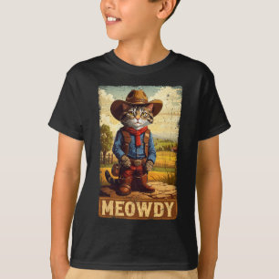 Meowdy Funny Country Side Cat Hat Vintag Cowboy C T-Shirt