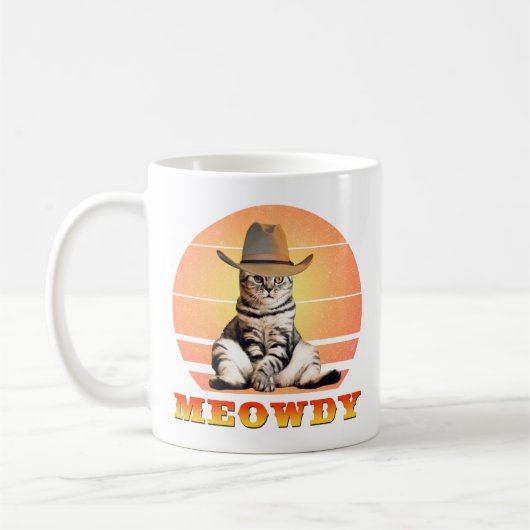 Meowdy Funny Cowboy Cat Kaffeetasse (Links)
