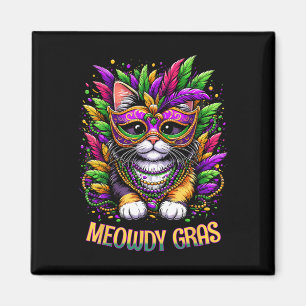 Meowdy Gras Cat Kitten Masquerade Mardi Gras Beads Magnet