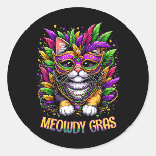 Meowdy Gras Cat Kitten Masquerade Mardi Gras Beads Runder Aufkleber