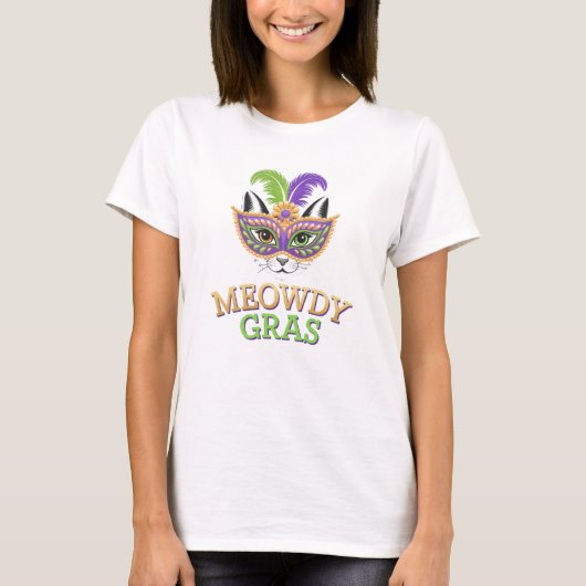 Meowdy Gras Cat Mardi Gras T-Shirt (Vorderseite)