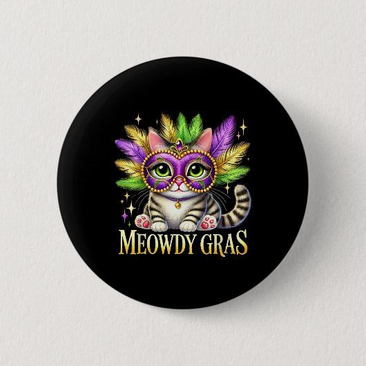 Meowdy Gras Niedlich Mardi Gras Cat Festival Mar Button (Vorderseite)