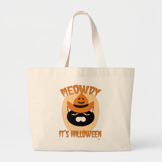Meowdy Halloween Cowboy Kitty Fun Art Jumbo Stoffbeutel (Vorne)