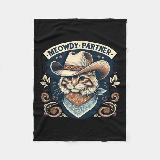Meowdy Partner Cat Cowboy Hat Howdy Funny Country Fleecedecke (Vorderseite)