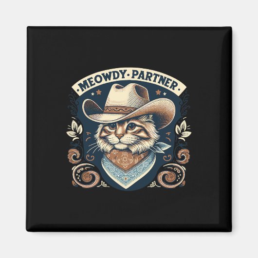 Meowdy Partner Cat Cowboy Hat Howdy Funny Country Magnet (Vorne)