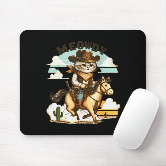 Meowdy Partner Cat Cowboy Horse Howdy Funny Countr Mousepad (Mit Mouse)