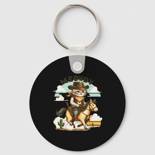 Meowdy Partner Cat Cowboy Horse Howdy Funny Countr Schlüsselanhänger (Vorderseite)
