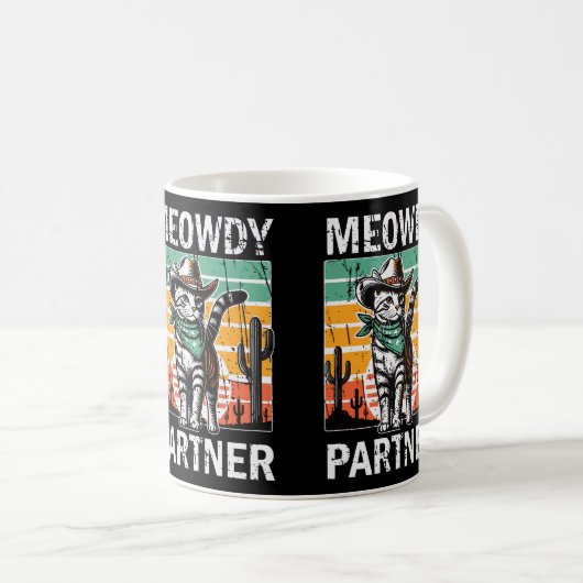 Meowdy Partner Cowboy Cat Eigentümer Katzenkatzen  Kaffeetasse (VorderseiteRechts)