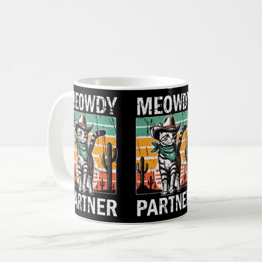 Meowdy Partner Cowboy Cat Eigentümer Katzenkatzen Kaffeetasse (Vorderseite Links)