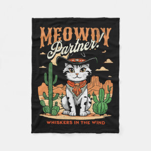 Meowdy Partner Cowboy Cat Vintager Cartoon Funny Fleecedecke