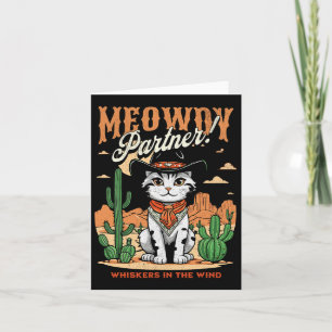 Meowdy Partner Cowboy Cat Vintager Cartoon Funny Karte