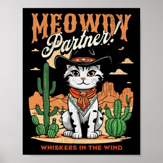 Meowdy Partner Cowboy Cat Vintager Cartoon Funny Poster (Vorne)